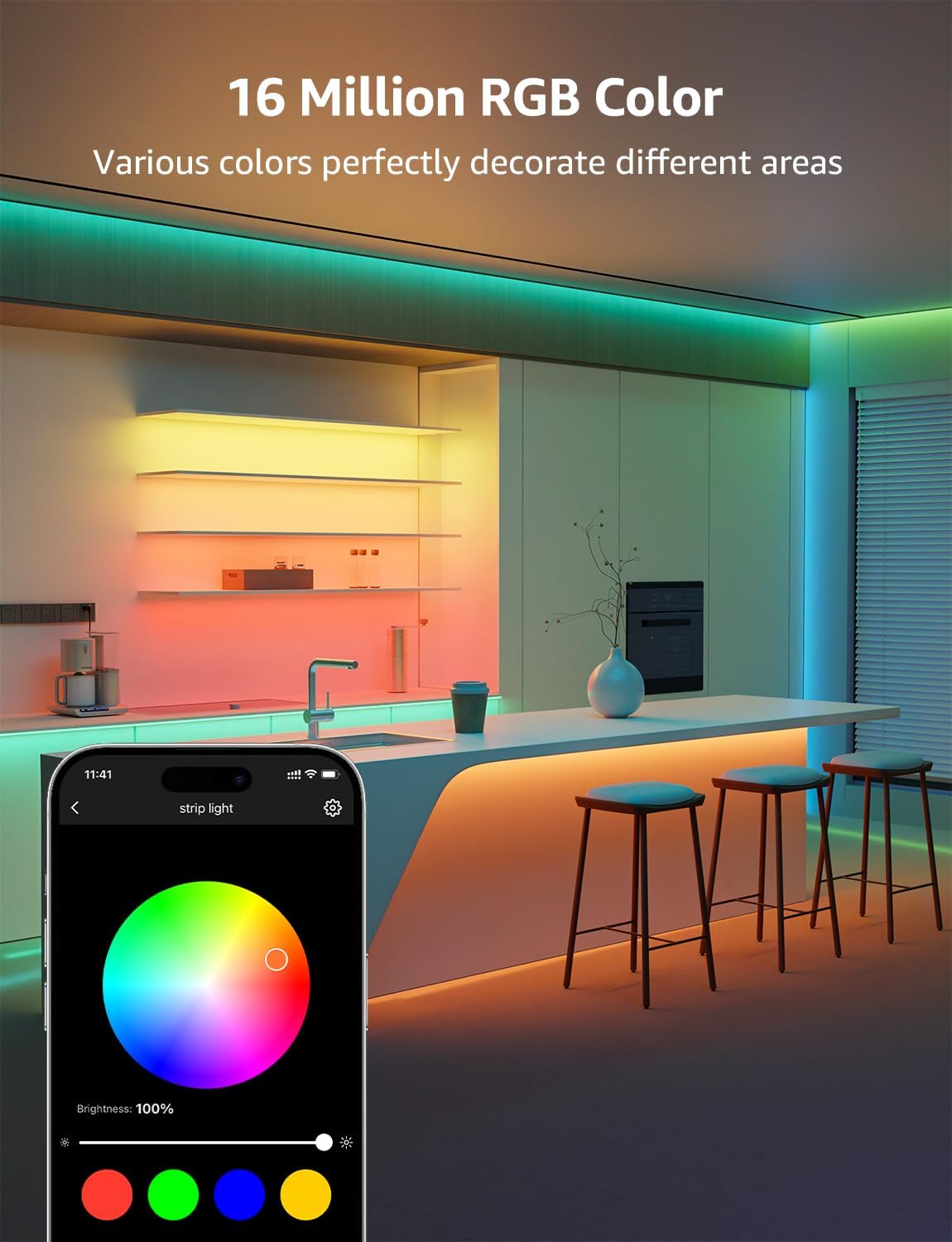 Lepro SE1 AI Led Strip Lights,WiFi RGB LED Lights, Work with Alexa & Google Led Lights Strip for Bedroom, Segmented DIY LLM Led Light Strips, Music Sync Bluetooth LED Lights for Room, Kitchen