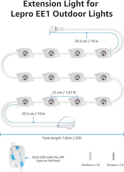 EE1 Permanent Lights Accessories Only, 25ft EE1 Permanent Outdoor Lights Single Strand Without Adapter and in-line Controller
