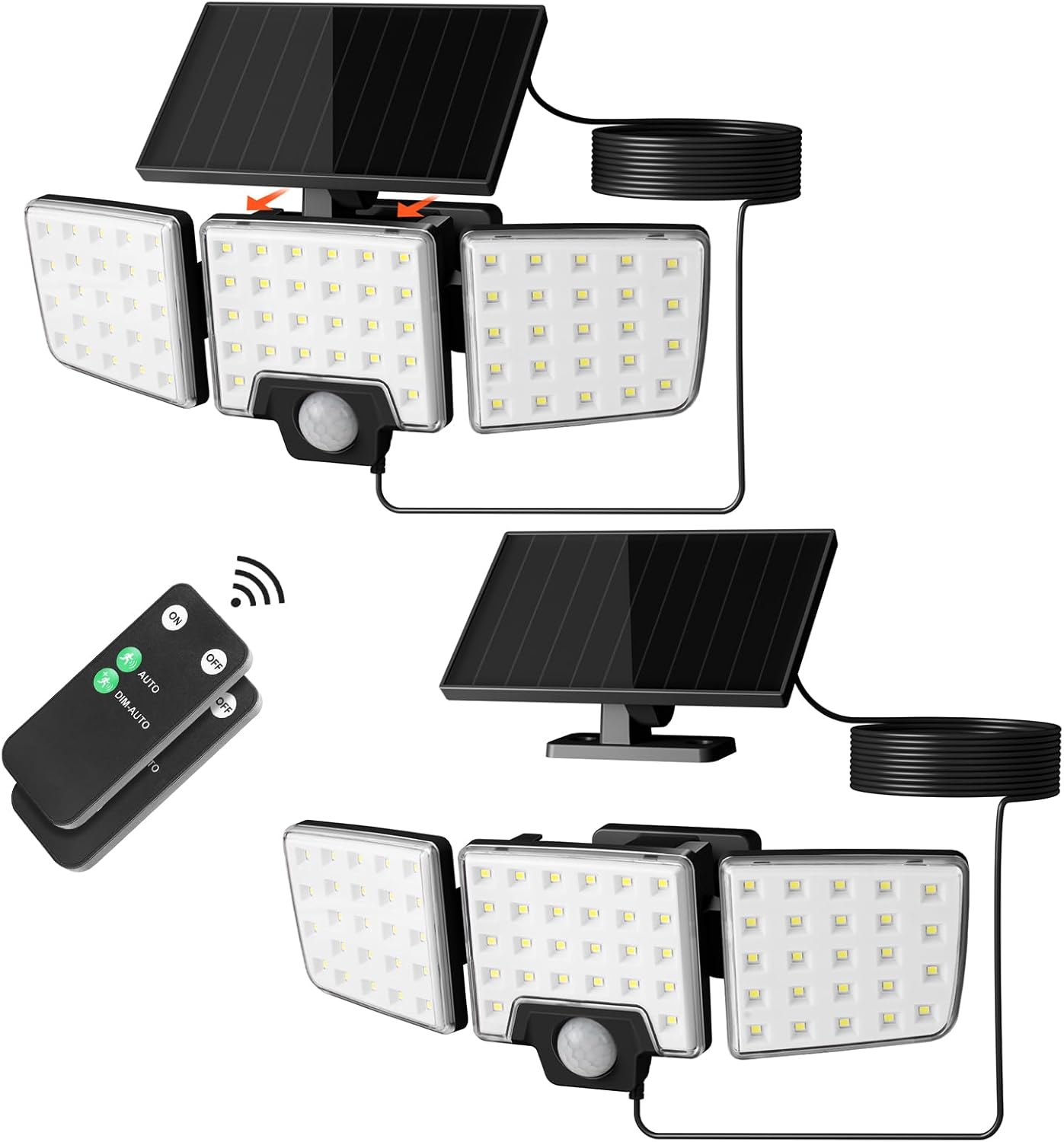 Lepro solar motion sensor outdoor light with 1000LM brightness, waterproof design, remote control, and separate solar panel, outdoor use.