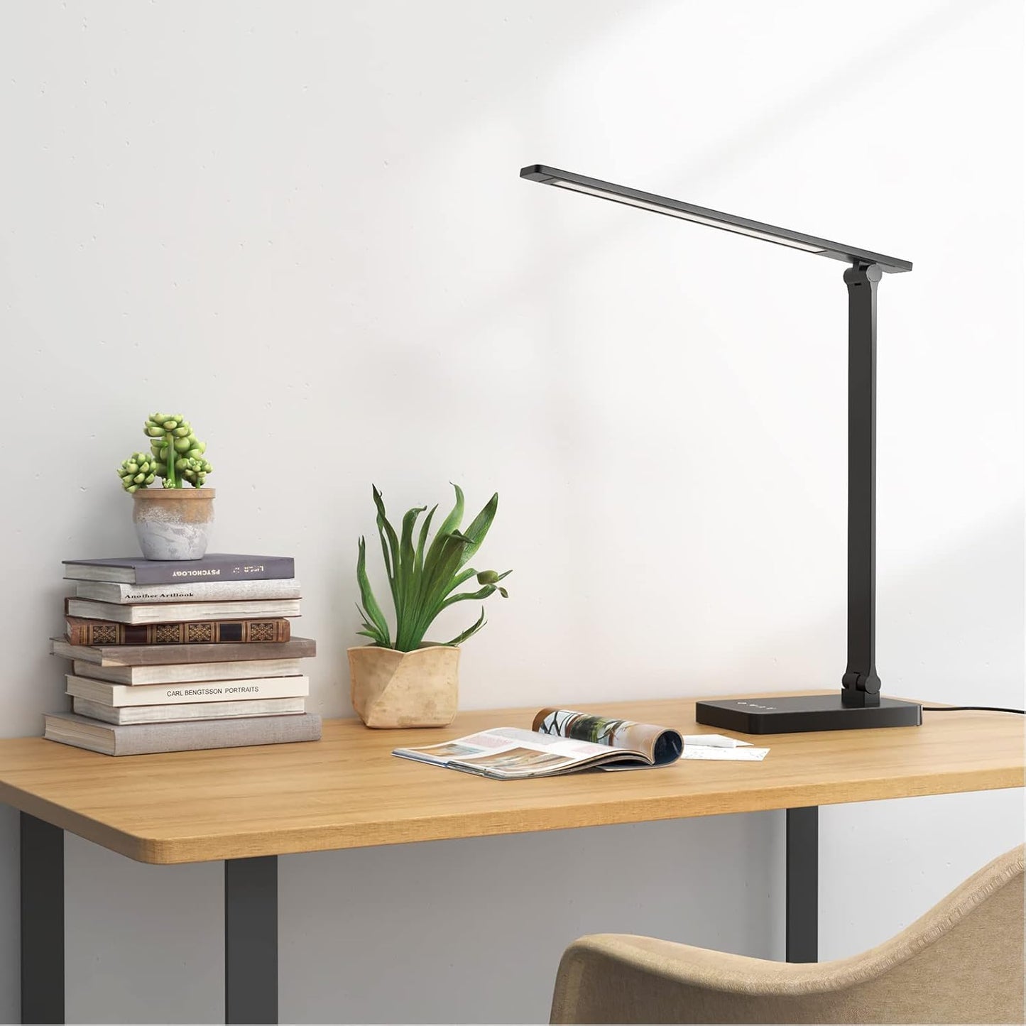 Lepro Desk Lamp LED with USB Charging Port, Dimmable Table Lamp Home Office Reading Touch Control, 3 Color Modes, 5 Brightness Level, College Dorm Room Essentials, Eye Caring, Sewing, Crafting, Black