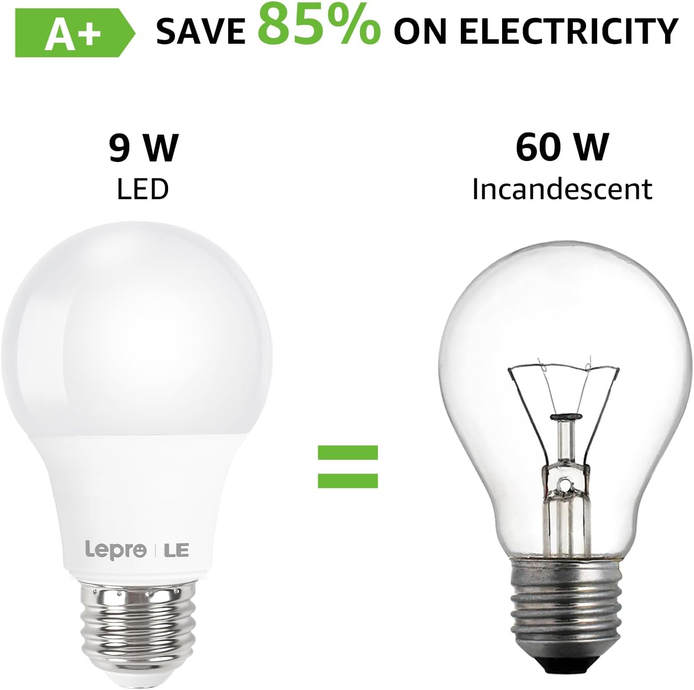 Lepro LED Light Bulbs 60 Watt Equivalent, 9W 800 Lumens Non-Dimmable, Warm White 2700K, A19 E26 Standard Medium Base, 10000 Hour Lifetime 3 Packs