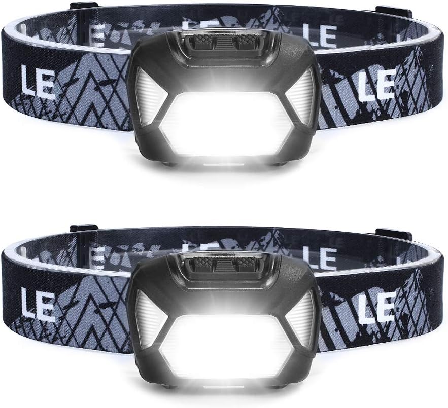LE LED Headlamp, Super Bright Battery Operated Head Lamp, White & Red Light and 6 Lighting Modes, Compact and Lightweight, Waterproof Headlamp Flashlight for Camping Hunting Climbing Running Outdoor, 2 Packs