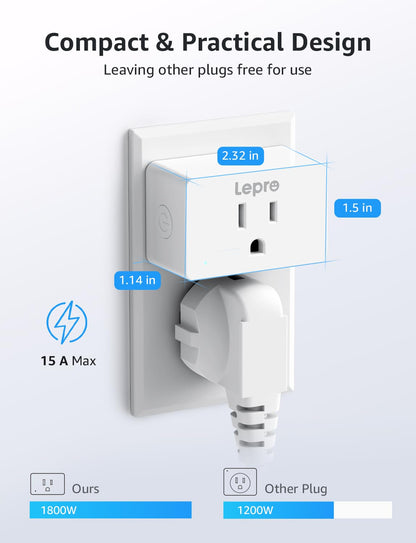 Lepro Smart Plug Mini 15A, Smart Home Wi-Fi Outlet Works with Alexa & Google Home, Schedule & Timer, Group Control, 2.4GHz WiFi Only, No Hub Required, ETL & FCC Certified, 4 Packs
