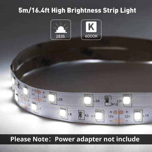 Lepro 32.8ft daylight white LED light strip with 600 LEDs, flexible 12V DC SMD 2835 for home, kitchen, or party decor.
