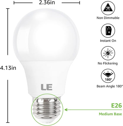 LE LED Light Bulbs, 60W Equivalent 2700K Soft Warm White, Non-Dimmable, A19 E26 Standard Medium Base, UL Listed, 8.5 Watt, Pack of 5