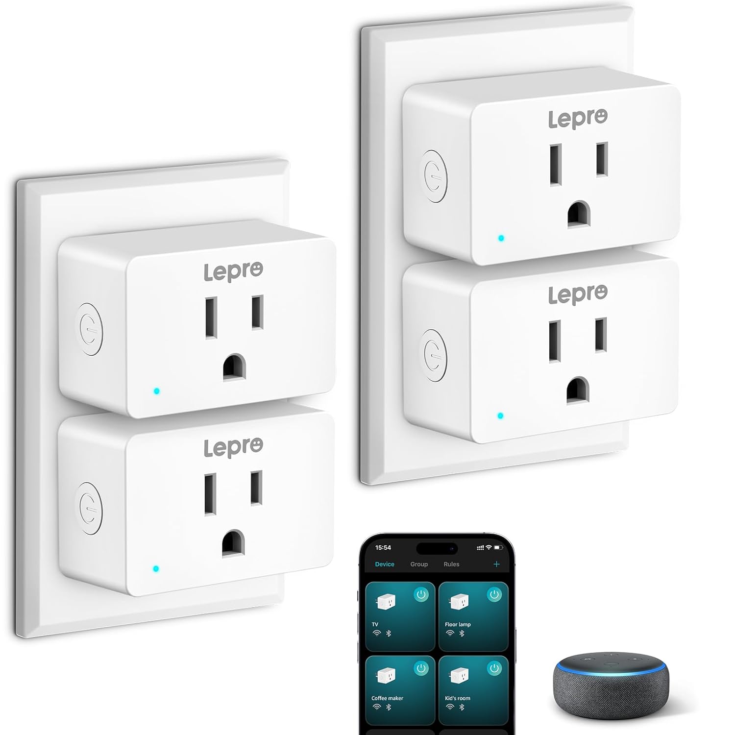 P1 Smart Plug Mini 15A, WiFi Outlet Plugs Compatible with Alexa & Google Assistant, Voice/APP Control, Timer & Group Controller, ETL & FCC Certified, 2.4GHz Only, 4-Pack