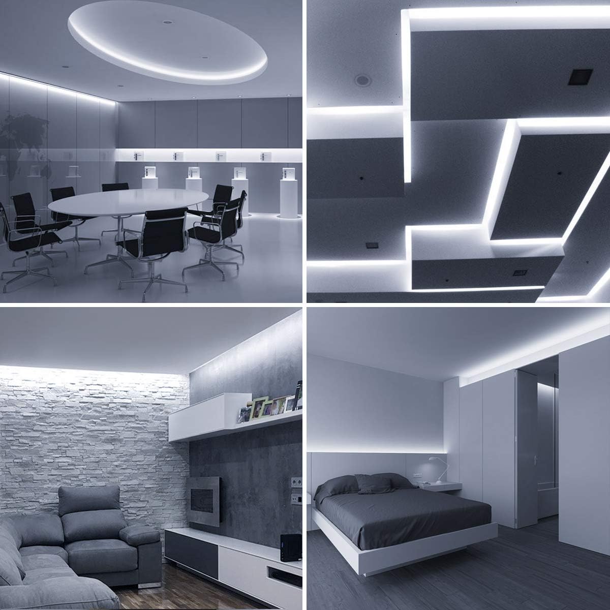 16.4ft 12V Dimmable LED Strip Lights, 6000K Daylight White, 300 Units 2835SMD LEDTape Light for Home, Kitchen, Bedroom, Car and More, Non Waterproof, Power Adapter Included