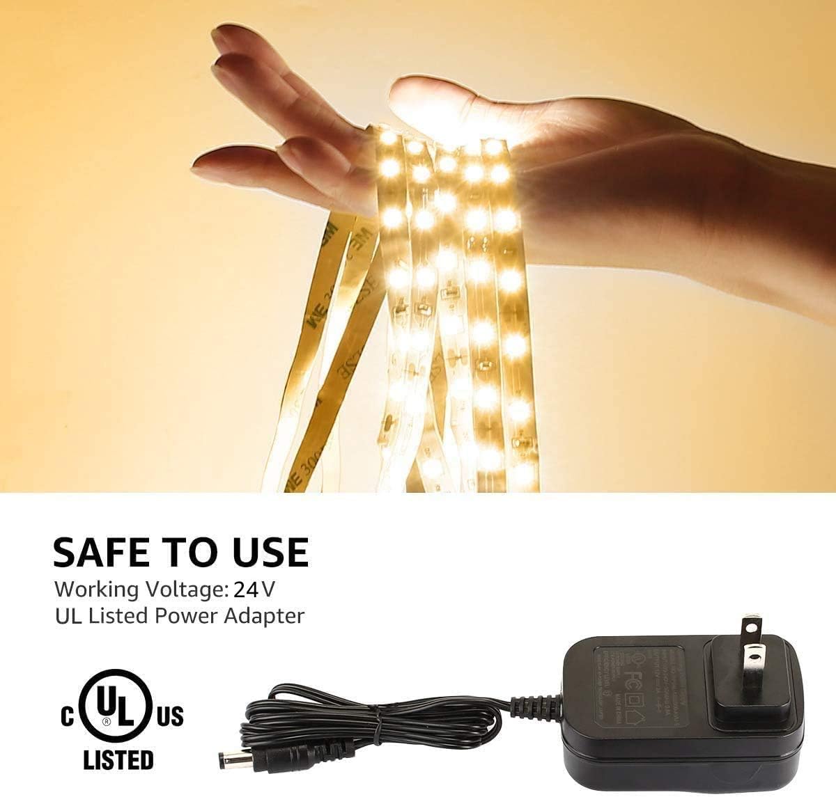 Lepro LED Strip Lights, 32.8ft 24V Dimmable and Flexible Strip Lights, 3000K Warm White, 600 Units 2835SMD Tape Light for Home, Kitchen, Bedroom, Car and More, Non Waterproof, Power Adapter Included