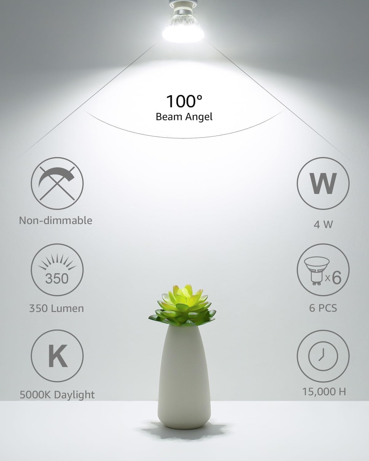LE GU10 LED Bulbs, 5000K Daylight White GU10 Bulb 50W Equivalent Non-Dimmable, 4W PAR16 LED Spotlight Bulb for Track Lighting, 350lm Light Bulbs for Kitchen, Range Hood, Living Room, Bedroom, 3 Packs