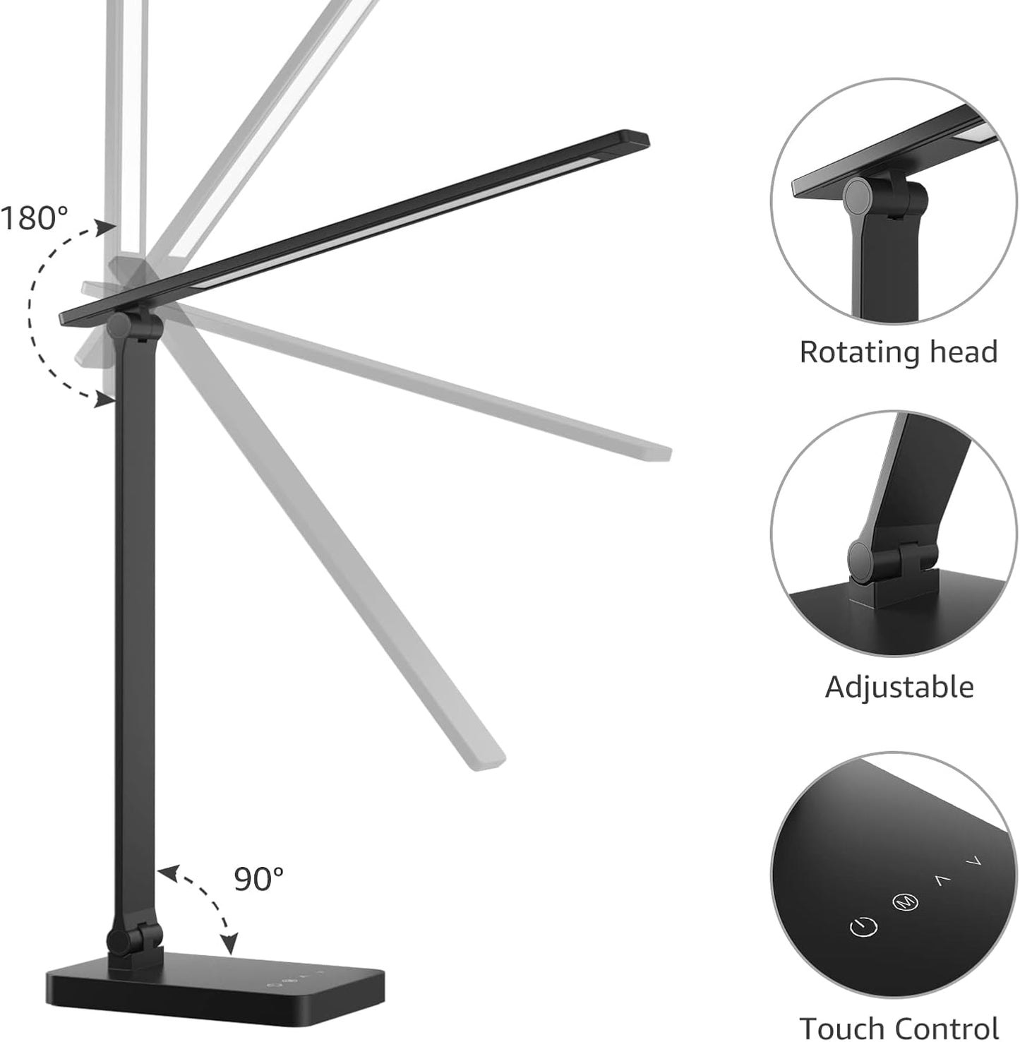 Lepro LED Desk Lamp, Adjustable Eye-Caring Desk Light, 3 Color Modes with 5 Brightness Levels Table Lamp, Touch Control with Memory Function, 9W Dimmable Office Lamp for Office, Home, Reading, Studying, Working, Black