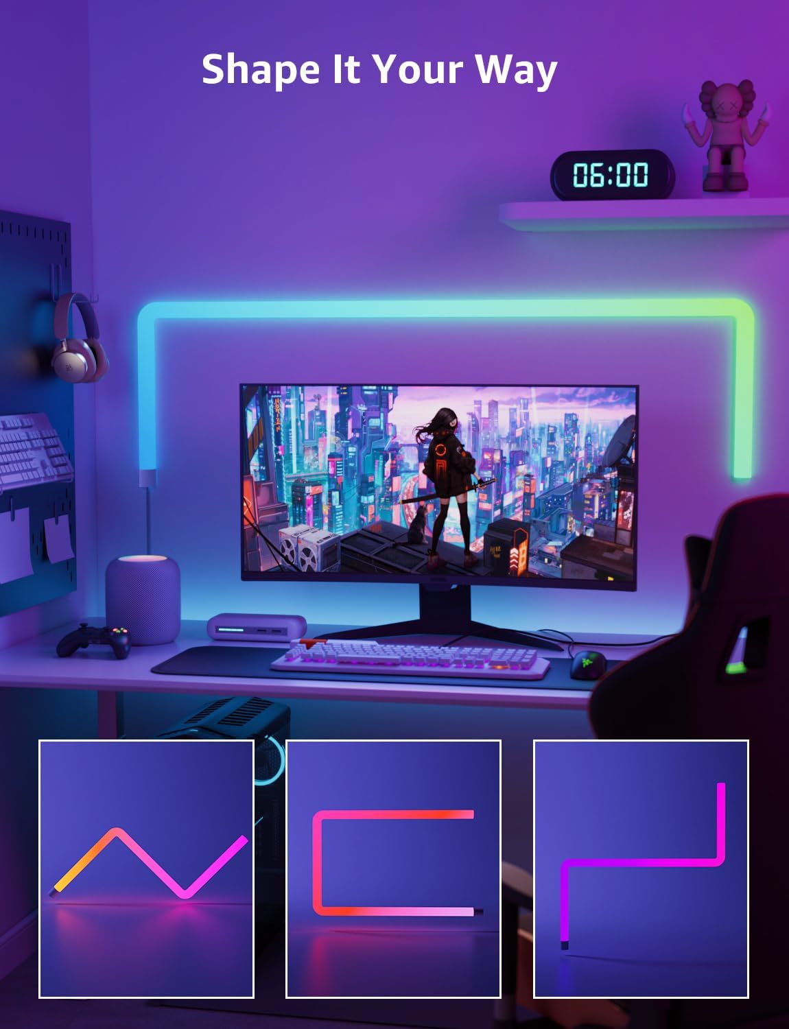 Lepro WL1 AI Glide Smart Wall Light, LLM RGBIC Glide Led Wall Lights, Work with Alexa/Google Assistant, Music Sync TV LED Backlight, Multi Segmented DIY, 8 Pcs+4 Corners Smart LED Lights for Gaming