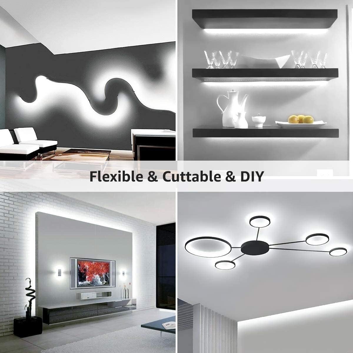 LE LED Light Strip,16.4ft 300LEDs 2835SMD, Flexible LED Strip,12V DC Non-Waterproof,for DIY Home Kitchen Car Bar Party Decoration, Power Adapter Not Included, Warm White