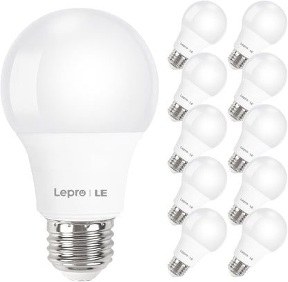 LE LED Light Bulb, 60 Watt Equivalent, 9W 800lm 5000K Daylight White LED Bulb, Non-dimmable Light Bulb, A19 E26 Standard Base, 10000 Hour Lifetime, 10 Packs