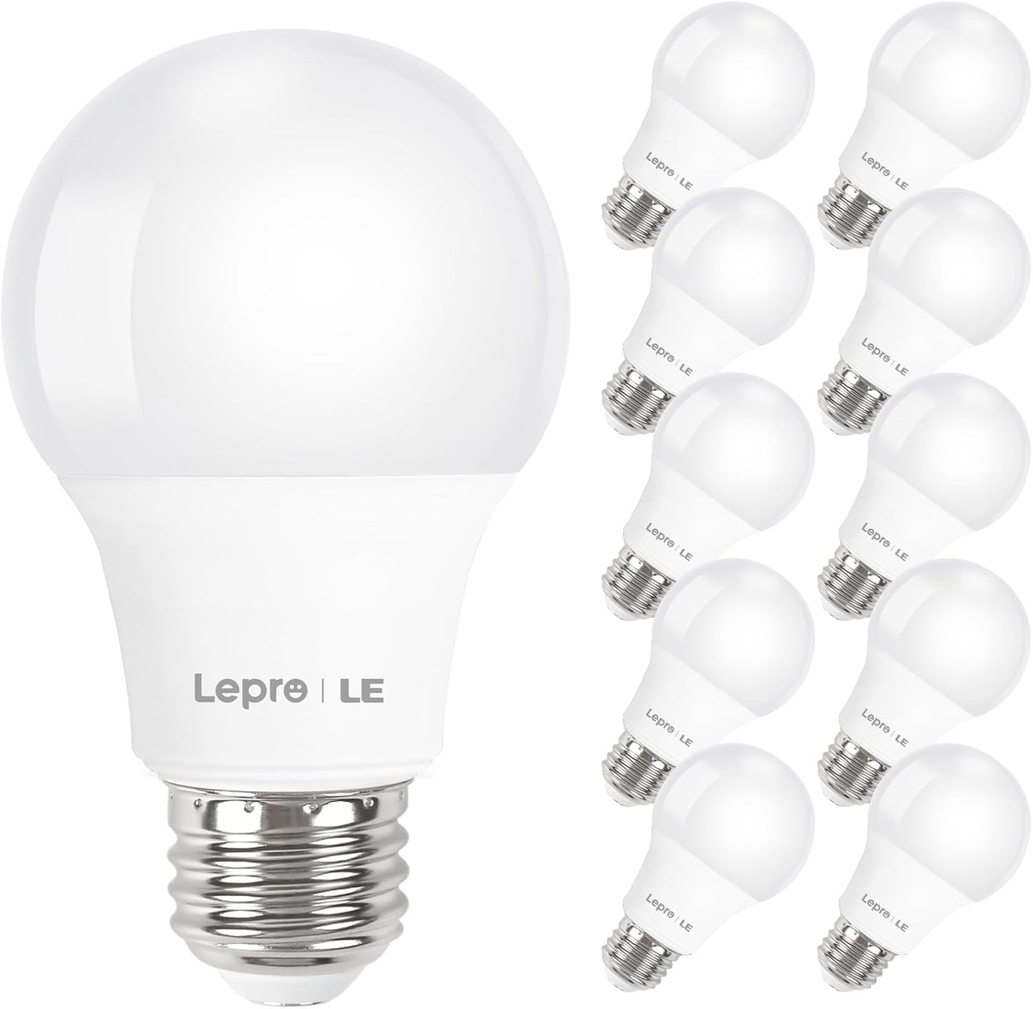 Lepro LED Light Bulbs 60 Watt Equivalent, 9W 800 Lumens Non-Dimmable, Warm White 2700K, A19 E26 Standard Medium Base, 10000 Hour Lifetime 10 Count (Pack of 1)