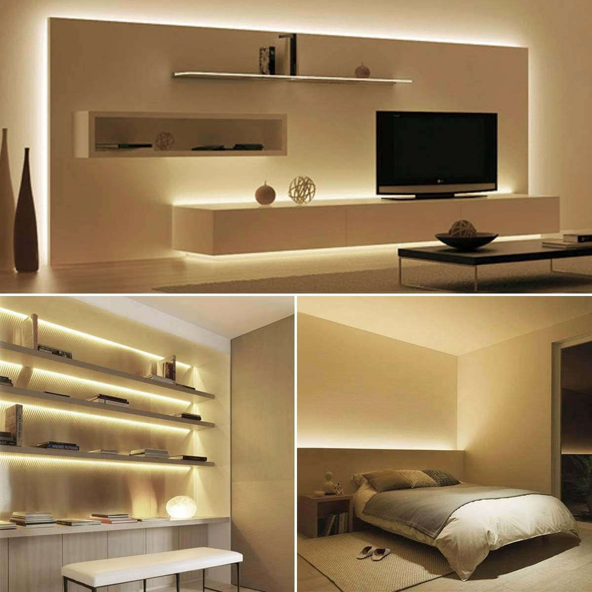 LE LED Strip Lights, 16.4ft 12V Dimmable and Flexible Strip Lights, 3000K Warm White, 300 Units 2835SMD Tape Light for Home, Kitchen, Bedroom, Car and More, Non Waterproof, Power Adapter Included