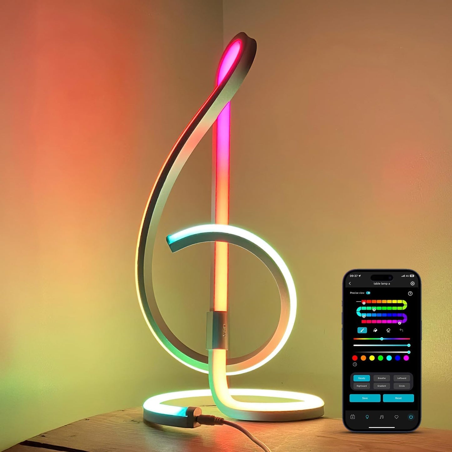 Lepro TB2 AI Smart Table Lamp, RGB Plus IC Addressable LED Lamp Alexa Google Compatible, LightBeats Music Sync, AI Generated Lighting LLM, Modern Spiral Lamp Color Changing, 2.4 GHz WiFi/Bluetooth