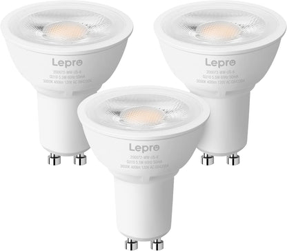Lepro Dimmable GU10 Light Bulbs, 3000K Soft Warm Light GU10 LED Bulbs, 5.5W(50W Halogen Equivalent) PAR16 LED Spotlight Bulb, Track Lighting Bulb for Kitchen, Range Hood, Bedroom, 3 Packs