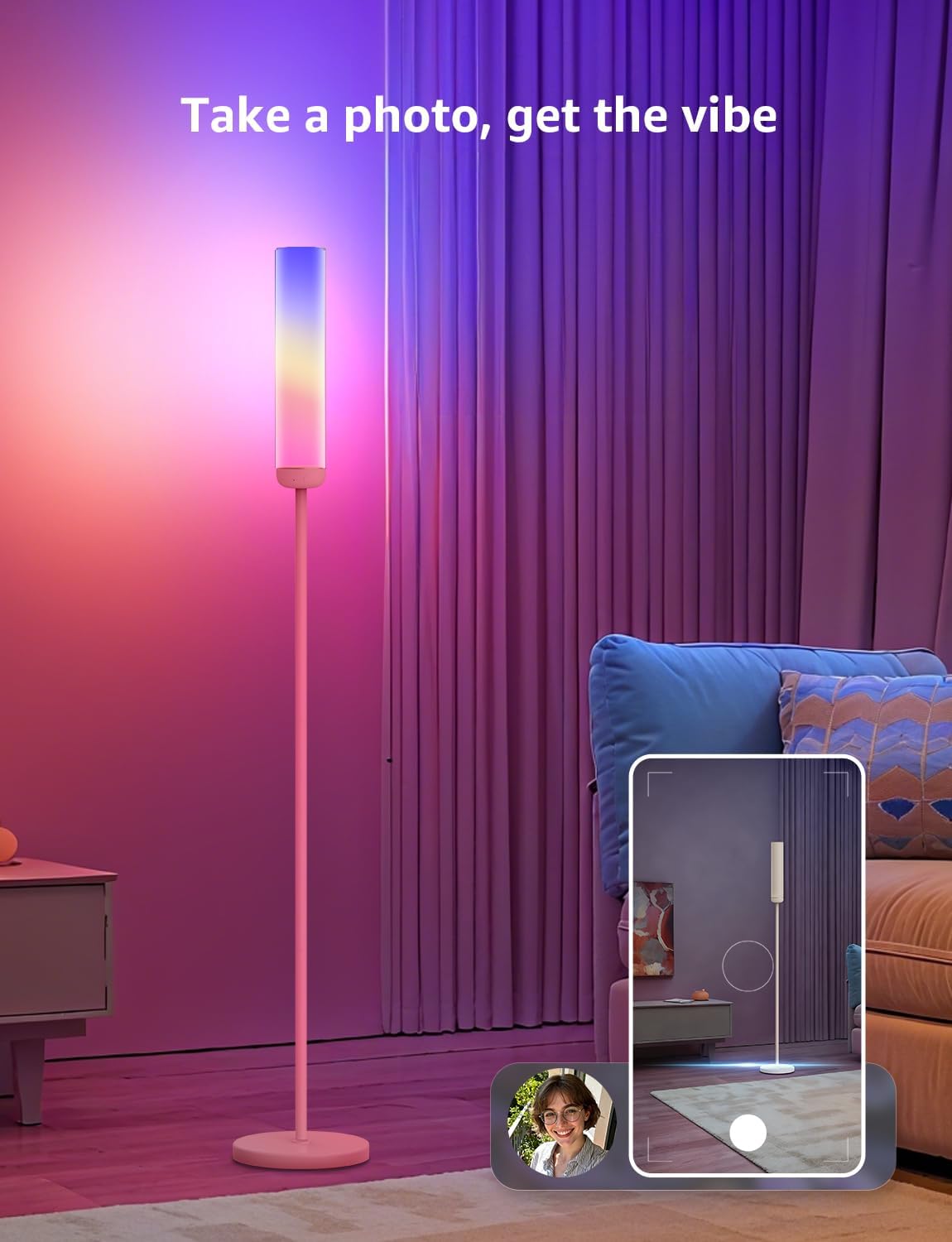 Lepro O1 AI Floor Lamp, RGBICWW 2300 Lumens Smart Lamp, Alexa/Google Assistant Enabled Corner Floor Lamp, WiFi APP Control, Music Sync, DIY Mode, RGB Modern Cylinder Floor Lamp for Living Room,Bedroom
