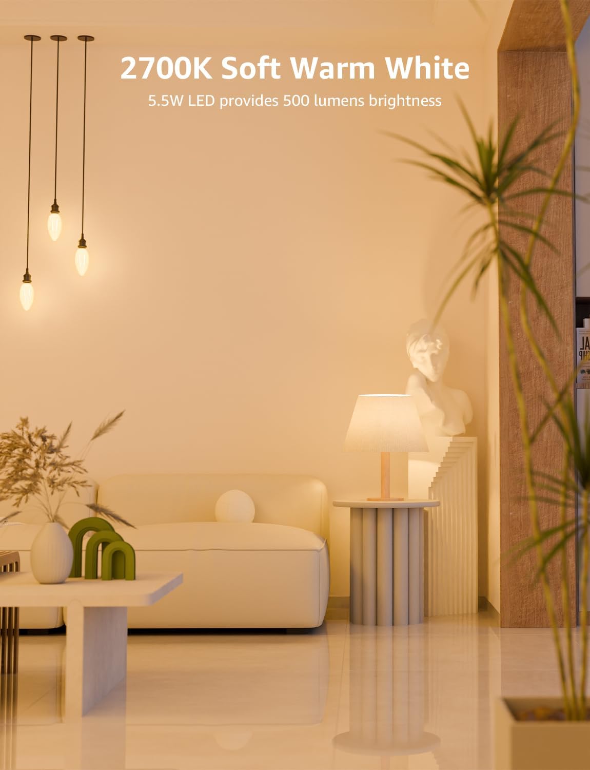 Lepro Candelabra Light Bulb, E12 Dimmable Filament Candle Light Bulb, 60W Equivalent Decorative Chandelier Light Bulbs, 5W 2700K Warm White Chandelier Bulbs, 6 Packs