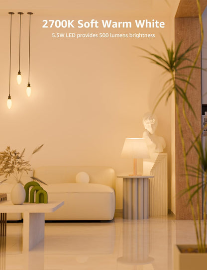 Lepro Candelabra Light Bulb, E12 Dimmable Filament Candle Light Bulb, 60W Equivalent Decorative Chandelier Light Bulbs, 5W 2700K Warm White Chandelier Bulbs, 6 Packs