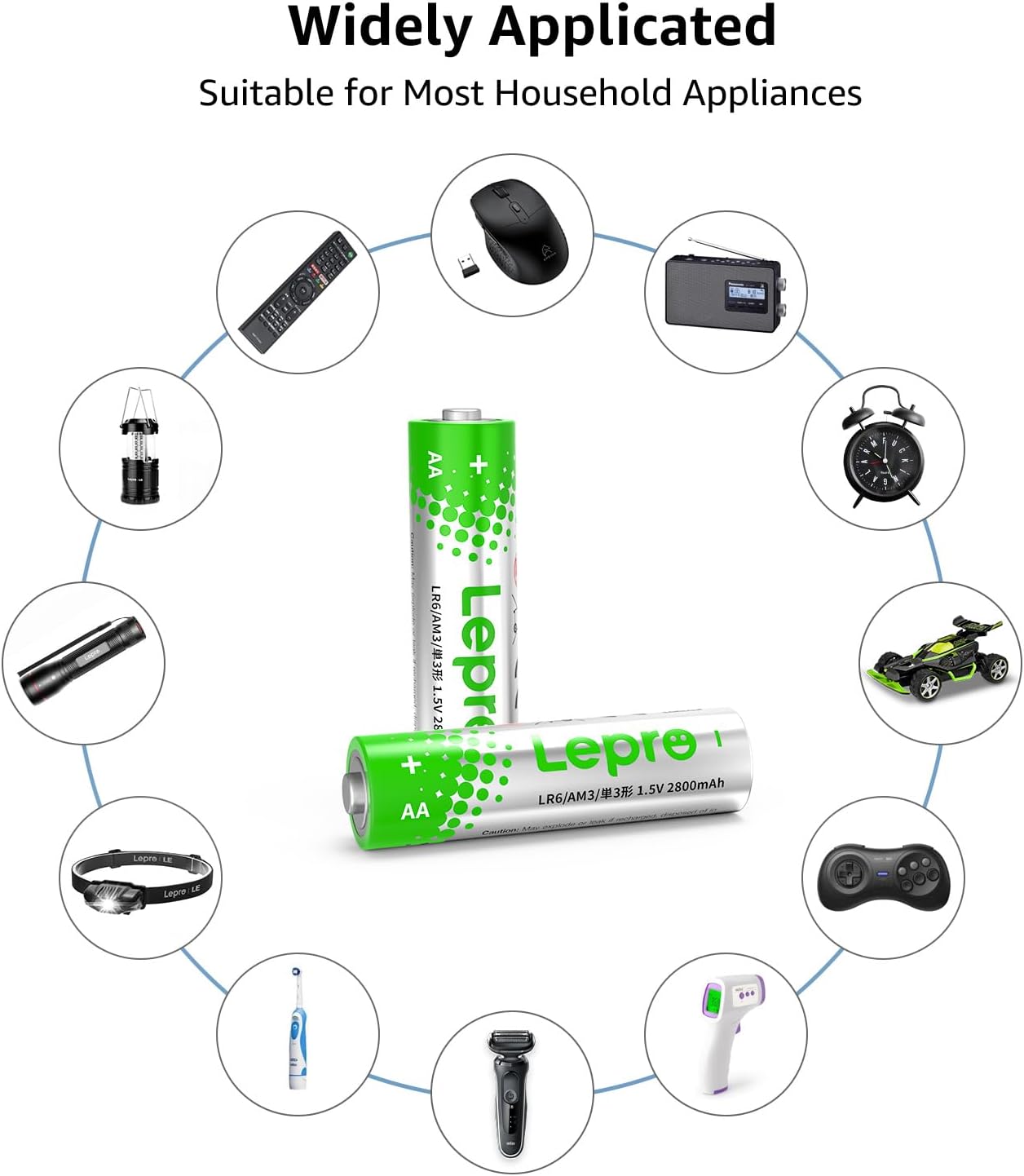 Lepro AA Batteries 100 Count, Double A Alkaline Batteries with Ultra Long-Lasting Power, 1.5 Volt 2800mAh LR6, Holds Power Up to 5 Years, High-Performance, Leak-Proof, Corrosion-Resistant
