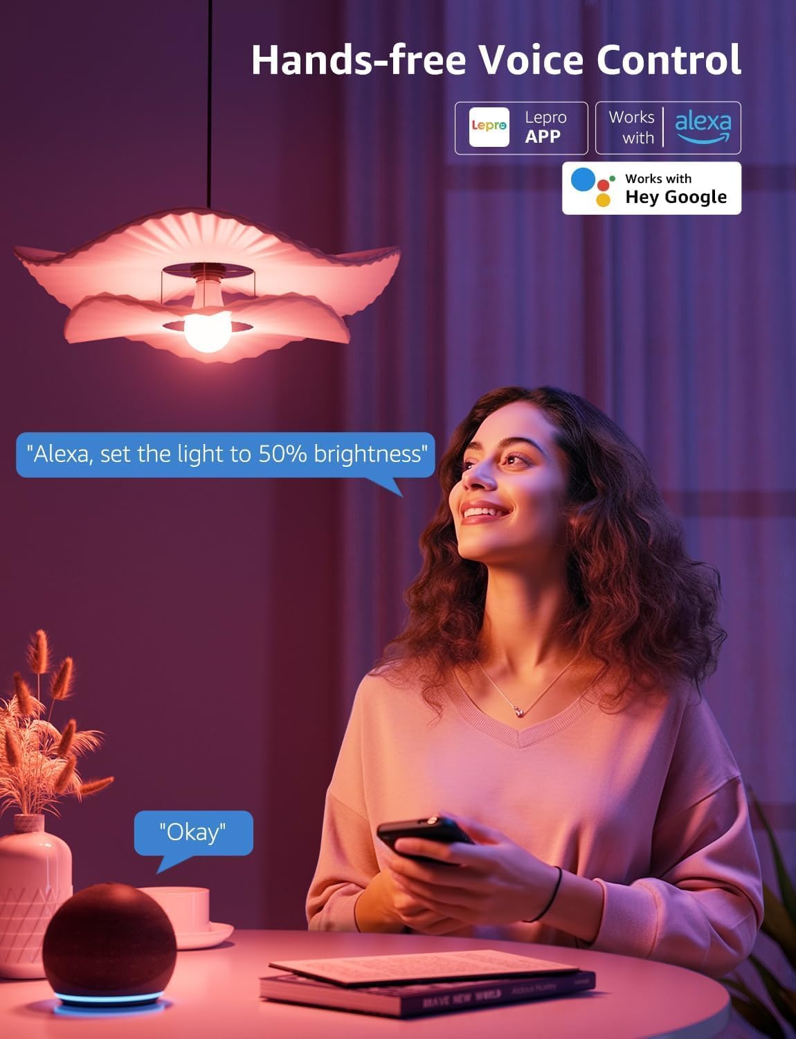 Lepro B2 AI Smart Light Bulbs, 1100LM WiFi & Bluetooth RGBWW Color Changing Light Bulb, Works with Alexa & Google Assistant, AI Voice Control, Music Sync, Via Lepro App, A19 75W Smart Bulbs, 4 Pack