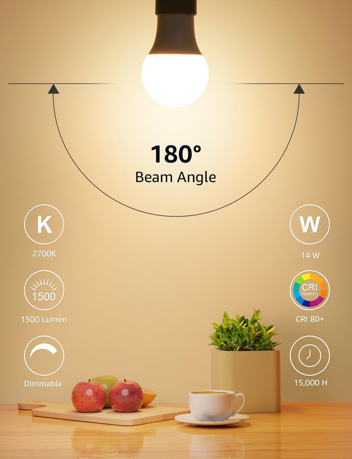 Lepro Dimmable LED Light Bulbs, 100 Watt Equivalent, 14W 1500 Lumens Soft Warm White 2700K LED Bulbs, A19 E26 Standard Base Light Bulb, UL FCC Listed, 15000 Hour Lifetime, 6 Packs