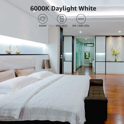 LE LED Light Strip,16.4ft 300LEDs 2835SMD, Flexible LED Strip,12V DC Non-Waterproof,for DIY Home Kitchen Car Bar Party Decoration, Power Adapter Not Included, Warm White