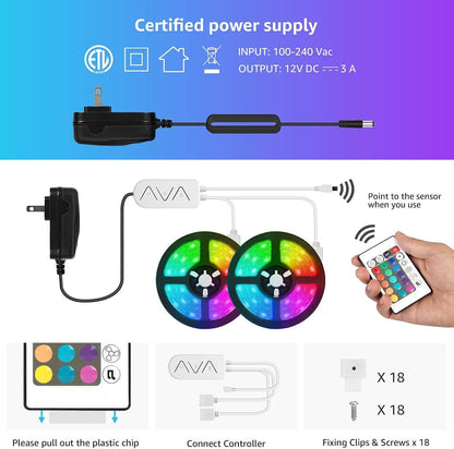 Lepro LED Strip Lights Kit, 16.4ft RGB LED Light Strips, Color Changing Light Strip with Remote Control, 12V Power Supply for Kitchen, Bedroom, and More, Non Waterproof