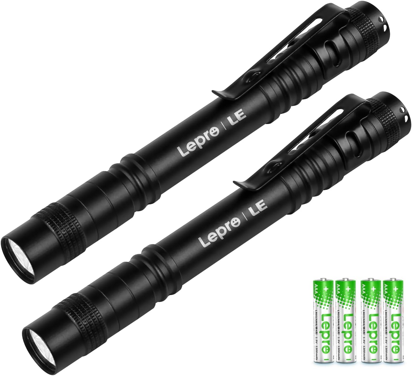 LE LED Pen Flashlight, Compact and Ultra Bright XPE LED Tactical Penlight Flashlight, Waterproof AAA Battery Powered Pocket Flashlight with Clip, 2 Packs
