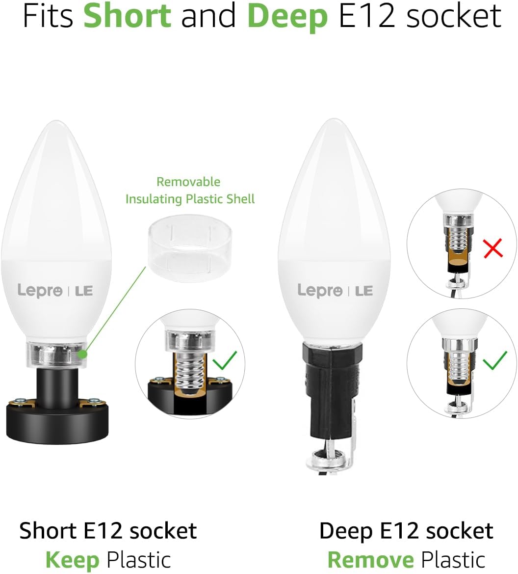 LE Candelabra Light Bulb, 5.5W E12 LED Candle Light Bulb, 40W Equivalent Decorative Chandelier Light Bulbs, Non-Dimmable, 2700K Warm White, 6 Packs