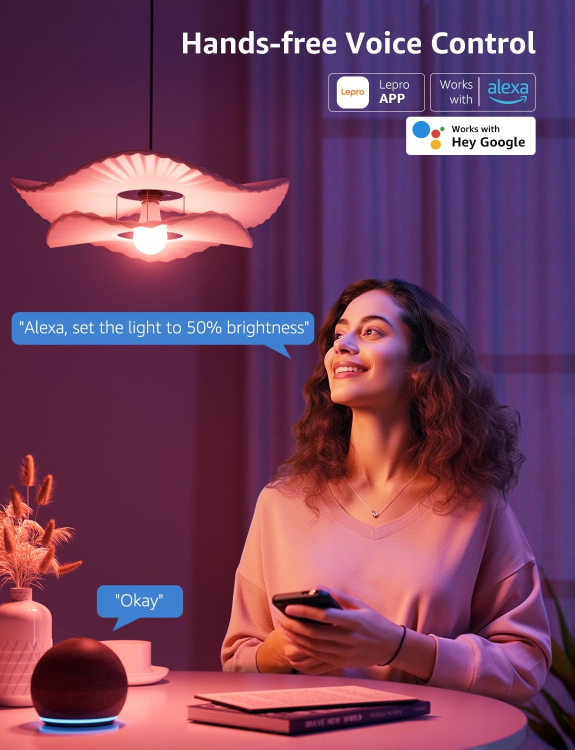 Lepro B2 AI smart light bulbs, RGBWW color changing, WiFi and Bluetooth, compatible with Alexa and Google Assistant, 4-pack.