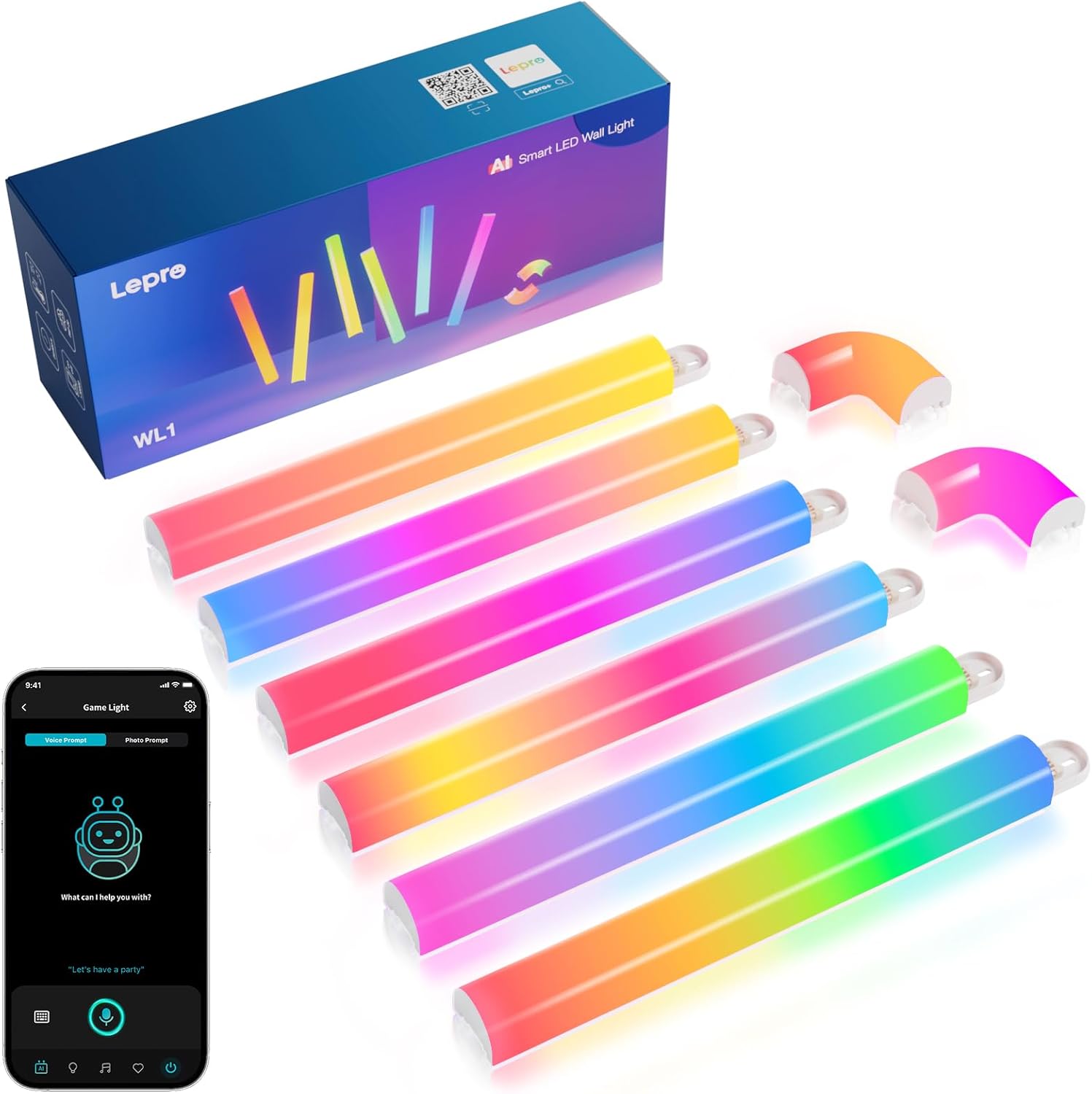 Lepro WL1 AI Glide RGBIC Smart Wall Light, LLM Wall Light, Work with Alexa/Google Assistant, Multicolor Segmented Control, LED Light for Gaming, TV LED Backlight, Smart LED Lights, 6 Pcs+2 Corners