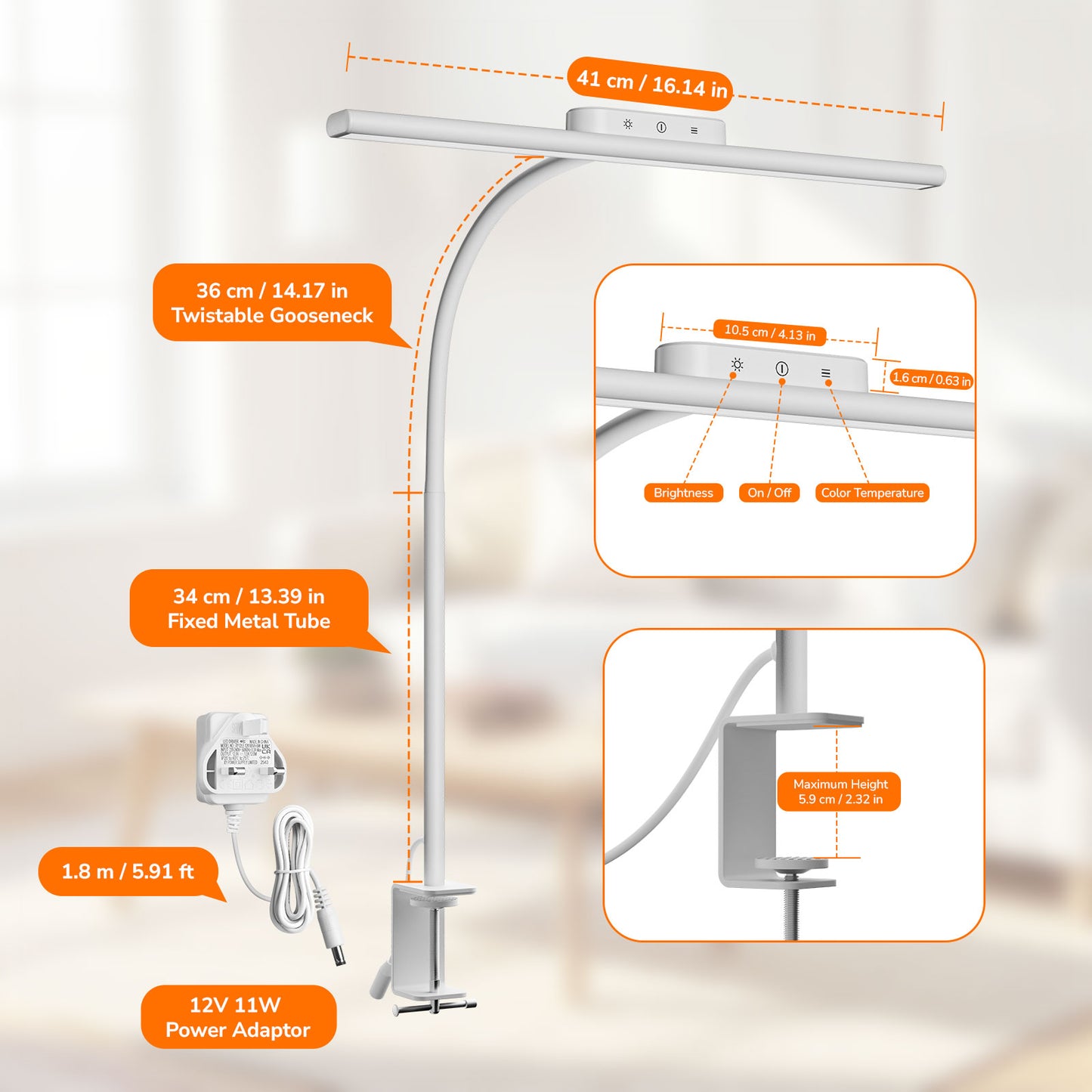 Lepro LED Desk Lamp with Clamp, 11W 750LM Eye-Caring Architect Task Light, Anti-Glare & 25 Modes, Flexible Metal Gooseneck for Home Office, Monitor, Drafting, Reading