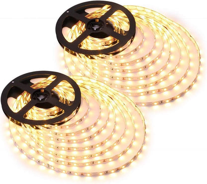LE LED Light Strip, 32.8ft 600LEDs 2835SMD, Flexible LED Strip, 12V DC Non-Waterproof, for DIY Home Kitchen Car Bar Party Decoration, Power Adapter Not Included, Warm White (16.4ft*2)