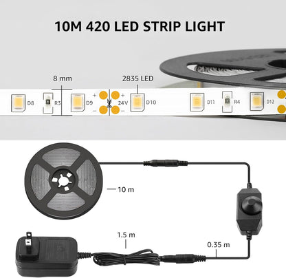 Lepro LED Strip Light, 32.8ft Dimmable Vanity Lights, 6000K Super Bright LED Tape Lights, 600 LEDs SMD 2835, Strong 3M Adhesive, Suitable for Home, Kitchen, Under Cabinet, Bedroom, Daylight White
