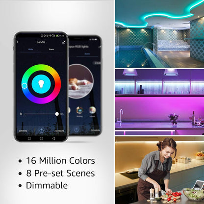 LE Smart WIFI LED Strip Lights, 32.8ft 300 LEDs Wireless APP Controlled Waterproof RGB Light Strip Kit Compatible with Alexa and Google Assistant, Dimmable Color Changing 5050 LED Tape Light with Power Supply, No Hub Required, 16.4ft*2