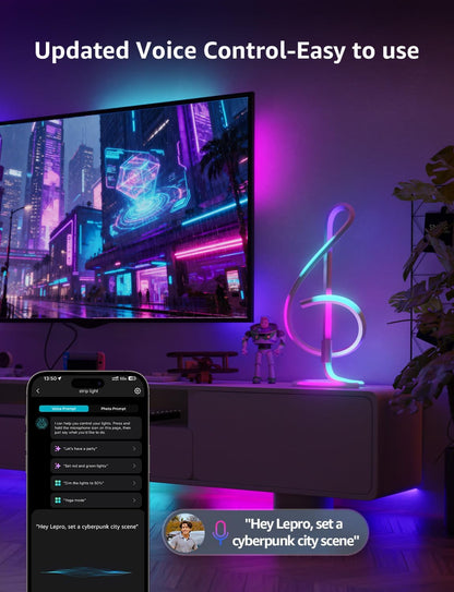 Lepro TB2 AI Smart Table Lamp, RGB Plus IC Addressable LED Lamp Alexa Google Compatible, LightBeats Music Sync, AI Generated Lighting LLM, Modern Spiral Lamp Color Changing, 2.4 GHz WiFi/Bluetooth