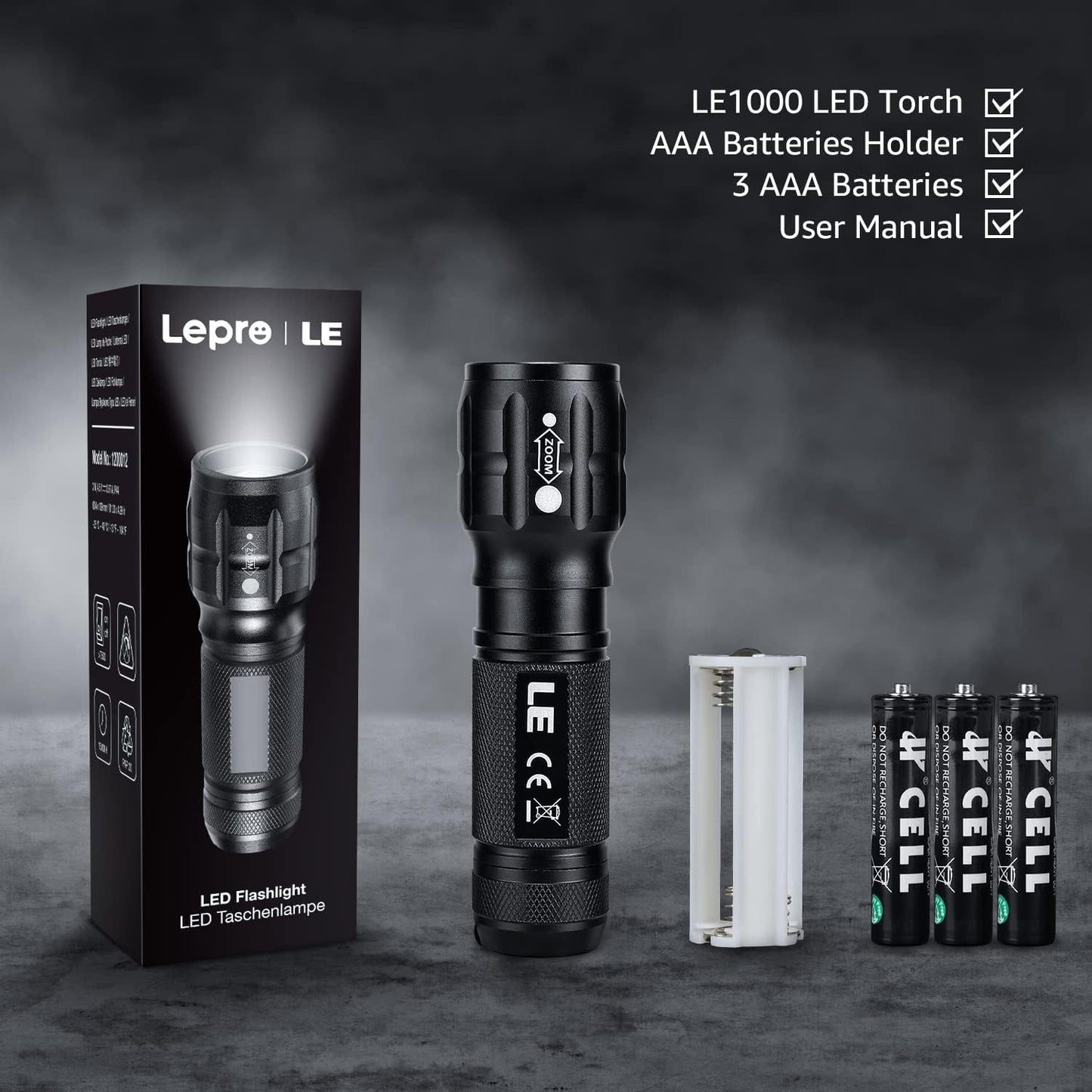 LE Tactical Flashlight, Super Bright Pocket Flashlight, Waterproof XPE LED Flashlight with 3 Light Modes, Portable Zoomable LED Torch Light for Camping, Running, Reading, Hiking, AAA Battery Included