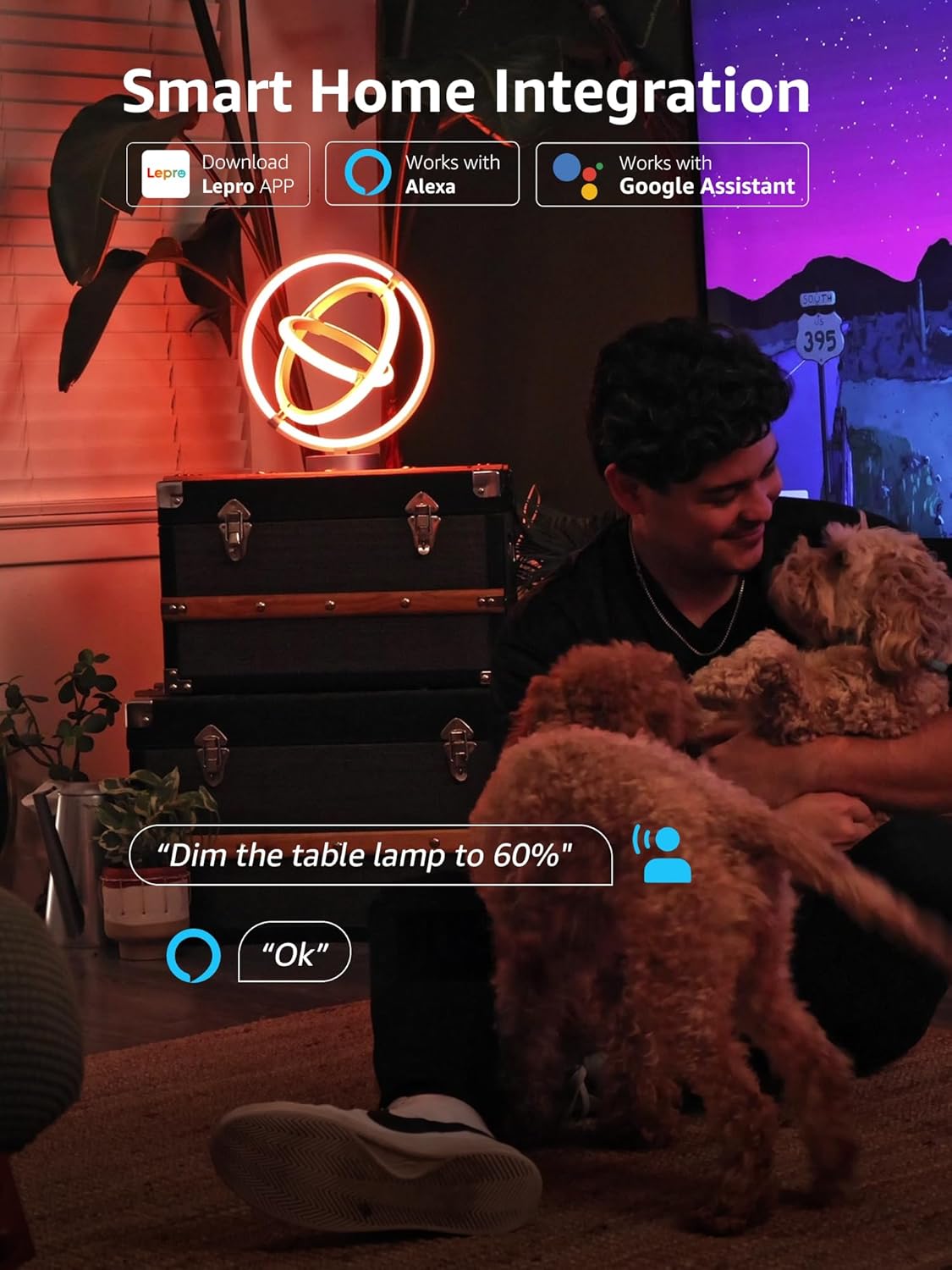 Lepro TB1 AI Smart Table Lamp, RGB Plus IC Addressable LED Lamp Alexa Google Compatible, LightBeats Music Sync, AI Generated Lighting LLM, Color Changing Modern Desk Lamp, 2.4 GHz WiFi/Bluetooth