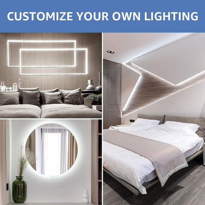 16.4ft 12V Dimmable LED Strip Lights, 6000K Daylight White, 300 Units 2835SMD LEDTape Light for Home, Kitchen, Bedroom, Car and More, Non Waterproof, Power Adapter Included