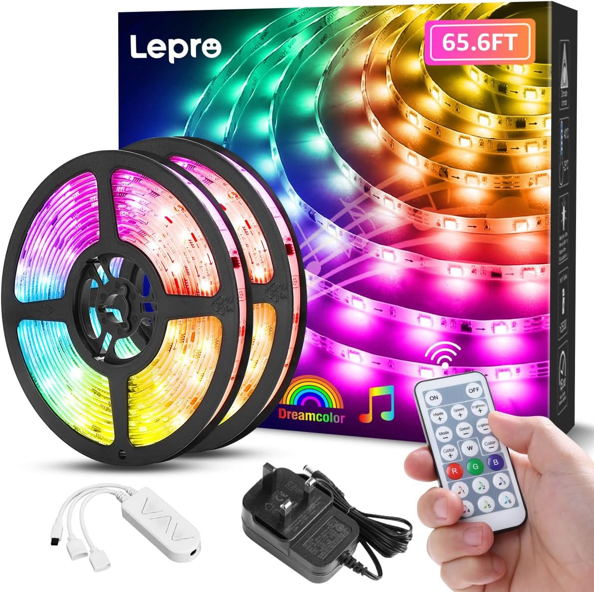 65.6ft MagicColor LED Strip Lights, Ultra-Long Strip Lights Sync to Music, Color Changing Light for Party, Bar, Bedroom, Kitchen,Gaming Room and Home Decoration, 32.8ft*2
