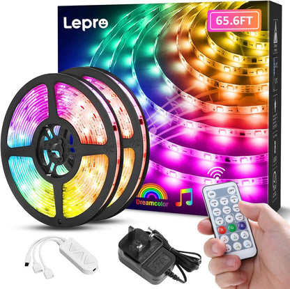 65.6ft MagicColor LED Strip Lights, Ultra-Long Strip Lights Sync to Music, Color Changing Light for Party, Bar, Bedroom, Kitchen,Gaming Room and Home Decoration, 32.8ft*2