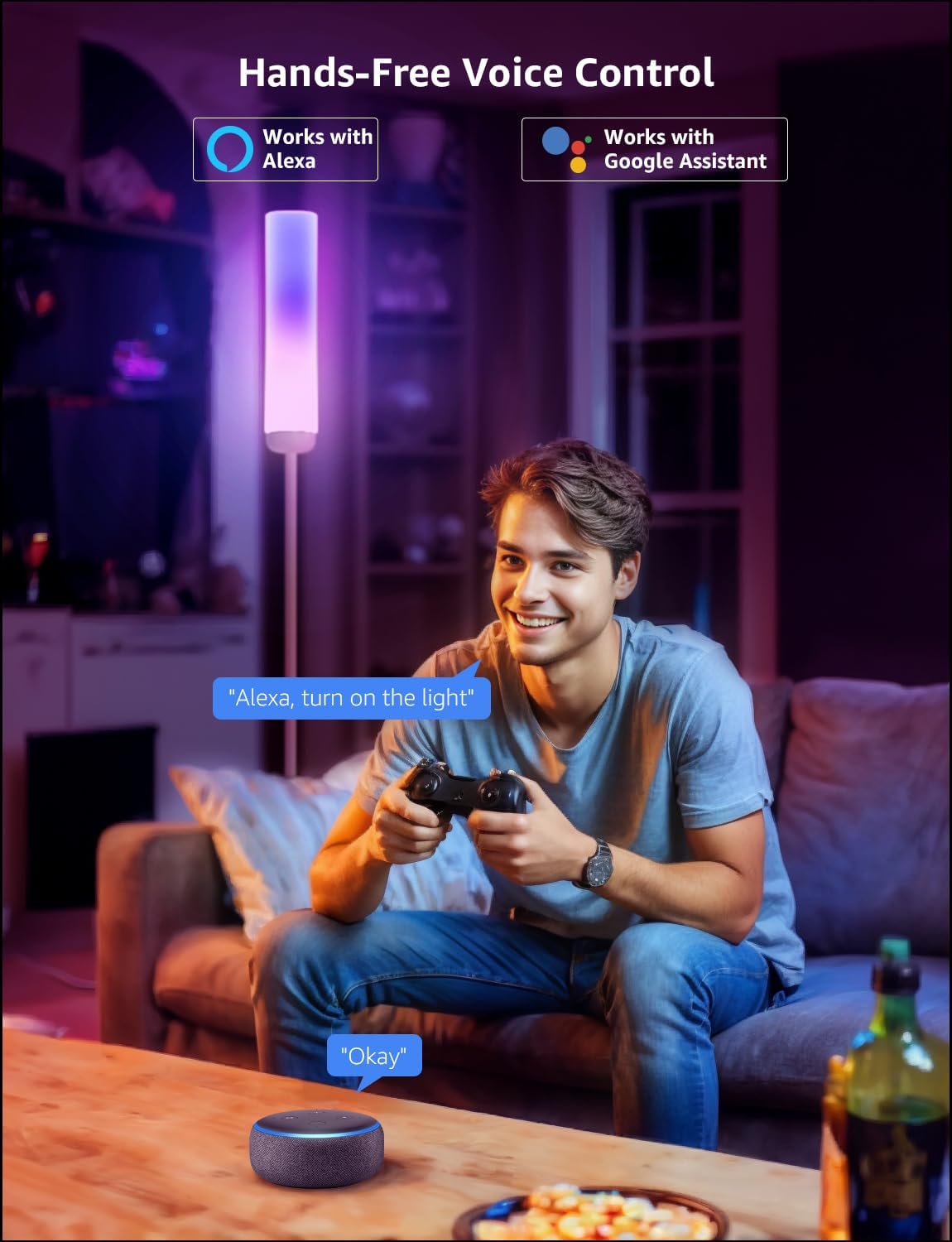 Lepro O1 AI Floor Lamp, RGBICWW 2300 Lumens Smart Lamp, Alexa/Google Assistant Enabled Corner Floor Lamp, WiFi APP Control, Music Sync, DIY Mode, RGB Modern Cylinder Floor Lamp for Living Room,Bedroom