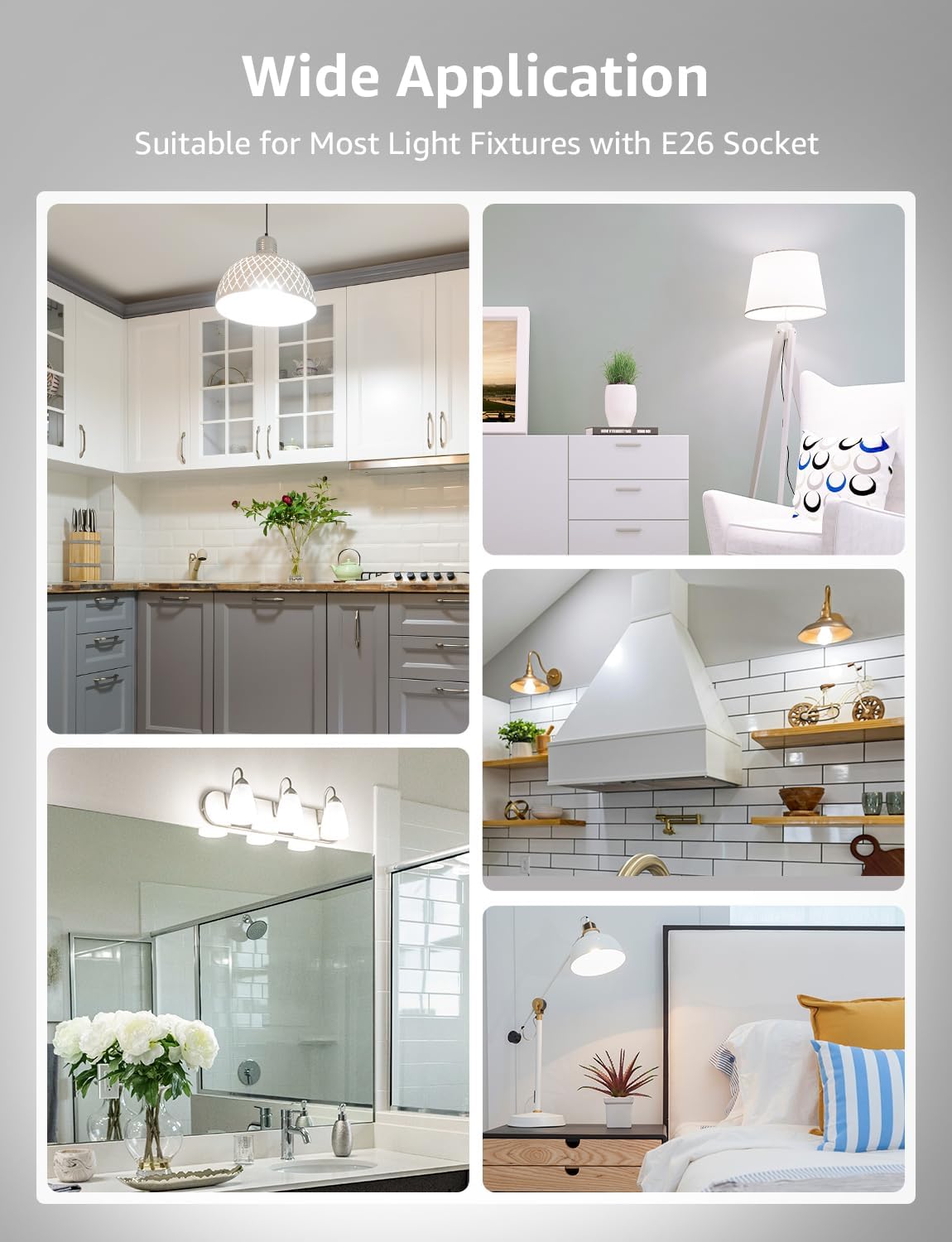 Lepro Dimmable LED Light Bulbs, 60W Equivalent LED Bulb, 5000K Daylight White, 9.5W 800LM A19 E26 Standard Medium Base, UL FCC Listed, 15000 Hour Lifetime, 6 Packs