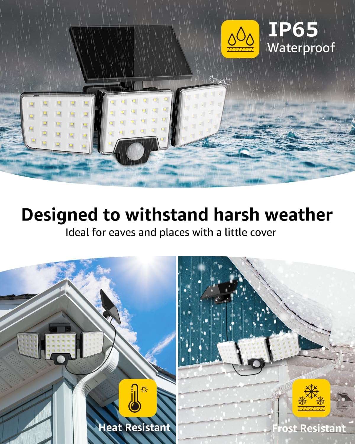 Lepro outdoor solar motion sensor lights, 1000LM, waterproof IP65, with remote control and separate solar panel, ideal for garden or yard.
