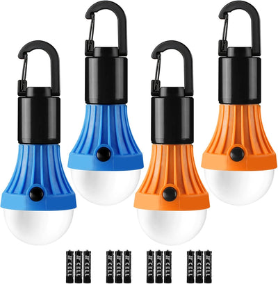 LE Compact Tent Light with Clip Hooks, Portable LED Hanging Tent Lights with 3 Lighting Modes, Dimmable Camping Lantern Bulbs for Hurricane Emergency Backpacking Hiking Outdoor and Indoor, Batteries Included