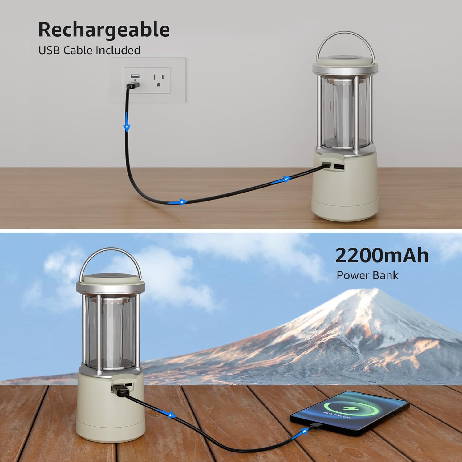 Lepro 1800LM USB rechargeable waterproof camping lantern with four light modes, portable tent light, white color, includes Type-C cable