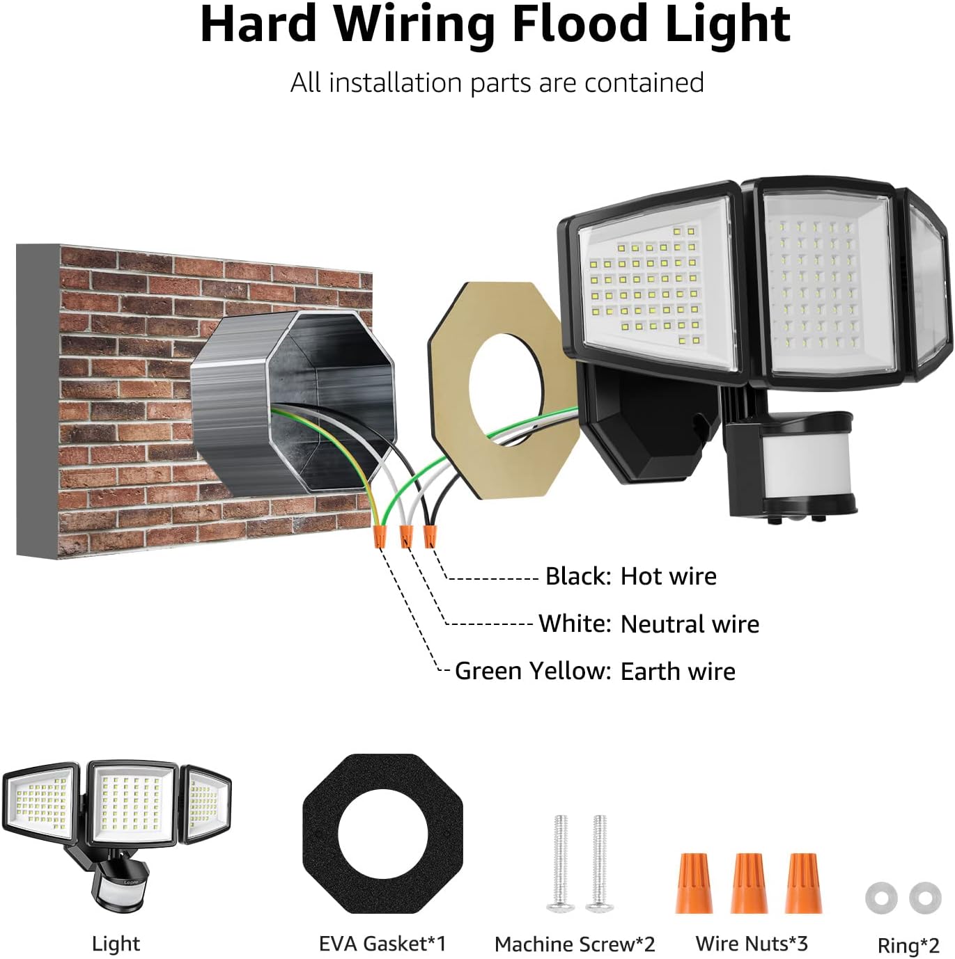 Lepro Motion Sensor Lights Outdoor, 27W Ultra Bright 3200LM LED Security Flood Lights with Motion Sensor, IP65 Waterproof Outdoor Motion Light, Black