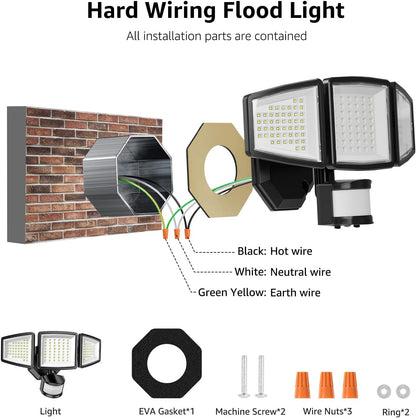 Lepro Motion Sensor Lights Outdoor, 27W Ultra Bright 3200LM LED Security Flood Lights with Motion Sensor, IP65 Waterproof Outdoor Motion Light, Black